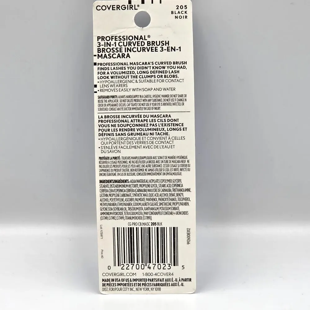 Covergirl Professional Mascara Curved‎ Brush Volume Length Definition #205 Blk